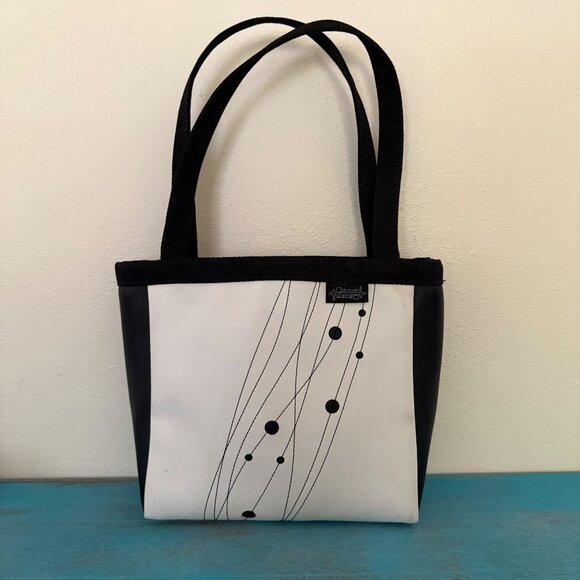 Holly Aiken "Turbo" Tote Bag with Dots White & Black Vinyl - Picture 1 of 10